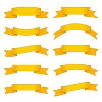 Set of ten yellow ribbons and banners for web design. Great design element isolated on white background. Vector illustration.