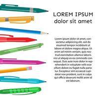 Background with pens and pencils and place for your text. Vector illustration.