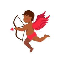 Cute Black cupid with bow and arrow - Love day greeting card. Vector illustration.