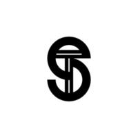 TS monogram logo. Decorative Ts minimalist initials in circles shape, icon for any company or business. Black and white vector illustration.