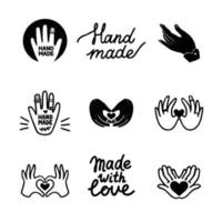 Handmade vector icons set - vintage elements in stamp print style and home made letterings. Vintage vector illustration for banner and label design.