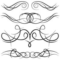 Set of vintage decorative curls, swirls, monograms and calligraphic borders. Line drawing design elements in black color on white background. Vector illustration.