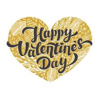 Love day card. happy Valentines day quote on Golden heart on white background. Vector illustration.