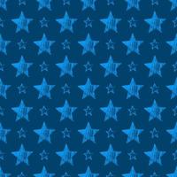 Seamless Pattern with hand drawn blue Stars on blue background. Abstract grunge texture. Vector illustration