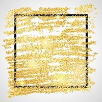 Golden Paint Glittering backdrop with black square frame on a white background. Background with gold sparkles and glitter effect. Empty space for your text. Vector illustration