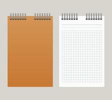 Notepad with a orange cover and with a binding from above. Vector illustration