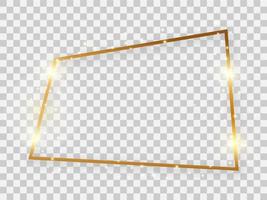 Gold shiny rectangular frame with glowing effects and shadows on transparent background. Vector illustration