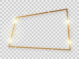 Gold shiny rectangular frame with glowing effects and shadows on transparent background. Vector illustration