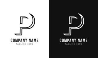 Initial letter p monogram logo design template. 3d outline style p logo and black colors vector