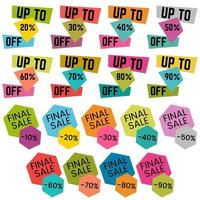 Set of Sale Discount Labels, Tags, Emblems. Web collection of stickers and badges for sale. Isolated vector illustration.
