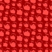Seamless Red Pattern with Kettle. Vector background with different teapots. Endless kitchen texture.