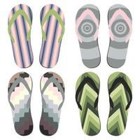 Set of Beach Slippers. Colorful Summer Flip Flops Over White Background vector