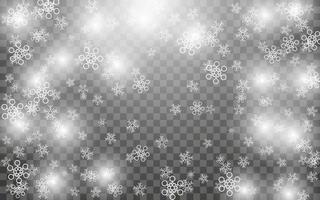 Snowfall and falling snowflakes  White snowflakes and Christmas snow. Vector illustration