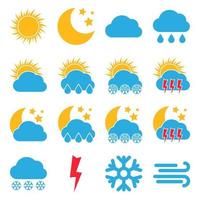 conjunto de dieciséis iconos meteorológicos. iconos multicolores para diferentes condiciones climáticas. ilustración vectorial vector