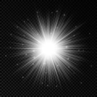 Light effect of lens flares. White glowing lights starburst effects with sparkles on a transparent background. Vector illustration