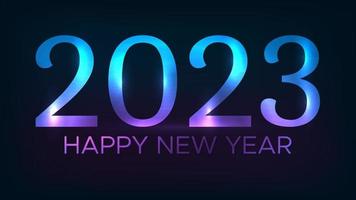 2023 Happy New Year neon background. Abstract neon backdrop with lights for Christmas holiday greeting card, flyers or posters. Vector illustration