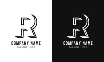 Initial letter r monogram logo design template. Creative outline r typography and black colors. vector