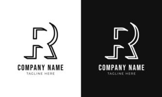 Initial letter r monogram logo design template. Creative outline r typography and black colors. vector