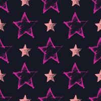 Seamless Pattern with hand drawn pink Stars on dark background. Abstract grunge texture. Vector illustration