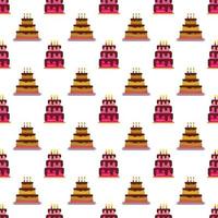 Seamless Pattern with colorful hearts, sweet cakes and pies. Vector illustration.