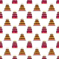 Seamless Pattern with colorful hearts, sweet cakes and pies. Vector illustration.