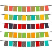 Colorful flags and bunting garlands for decoration. Decor elements with various patterns. Vector illustration