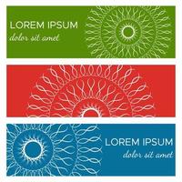 Set of abstract horizontal header banners with geometric circular elements and place for text. Colorful backgrounds for web design. Vector illustration