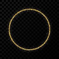 Gold glitter frame. Circle frame with shiny sparkles on dark transparent background. Vector illustration