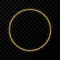 Gold glitter frame. Circle frame with shiny sparkles on dark transparent background. Vector illustration