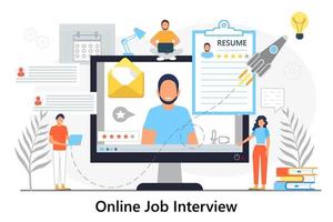 Job interview online concept vector. Employee hiring illustration. Interviewer talking with HR specialist in video conference. Recruitment test vector