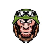 Head monkey with green hat illustration design vector
