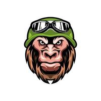 Head monkey with green hat illustration design vector