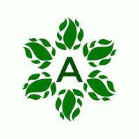 letter a and leaf logo design vector