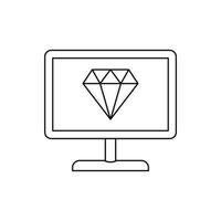 Computer monitor with a diamond icon outline style vector