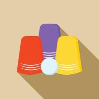 Three game thimbles with a ball icon, flat style vector