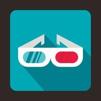 3D cinema glasses icon, flat style vector