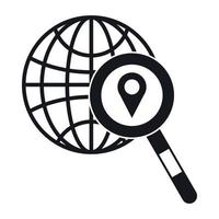 Globe, map pointer and magnifying glass vector