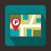 Map with car parking pointer icon, flat style vector