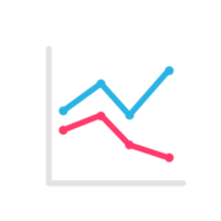 Line graph comparing business performance. Company earnings report concept png