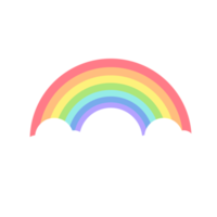 Wolken am Himmel mit einem bunten Regenbogen über einer Brücke. mit Regentropfen, die in Regenbogenfarben fallen png