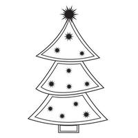 Doodle simple New Years tree with heralds, light bulb. Decorated Christmas tree. vector