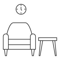 Armchair and table icon, outline style vector