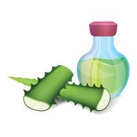 Aloe oil bottle icon, cartoon style vector