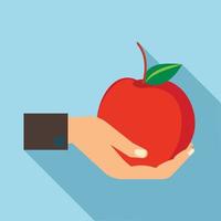 Hand holding apple icon, flat style vector