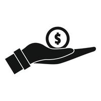 Coin in hand icon, simple style vector