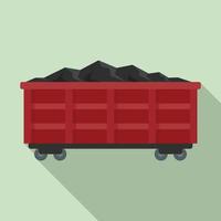 Coal train wagon icon, flat style vector