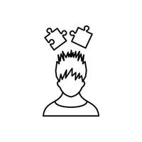 Man with puzzles over head icon, outline style vector