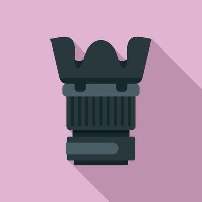 Plastic protect camera lens icon, flat style