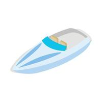 Blue speed boat icon, isometric 3d style vector