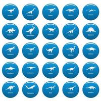 Dinosaur types signed name vector icons set blue, simple style